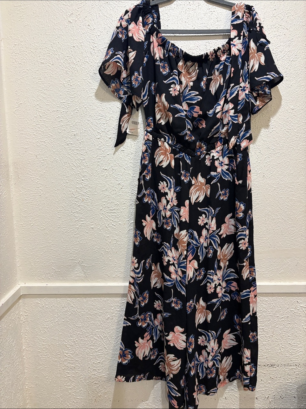 Luxology Navy Floral Off-Shoulder Jumpsuit Romper